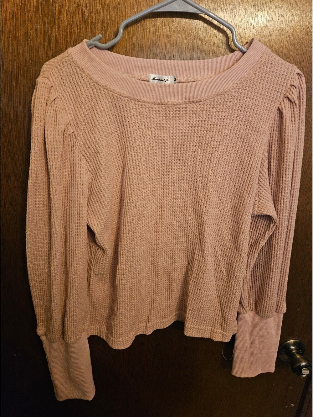 Morhudgh Pink Long Sleeve Waffle Knit Thermal Shirt, Medium
